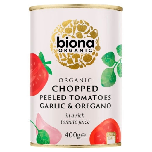 Biona Organic Chopped Tomatoes With Garlic&Oregano - 12 x 400Gr