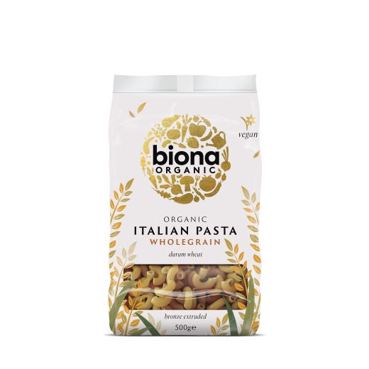 Biona Organic WholeGrain Macaroni Italian Pasta - 12 x 500Gr