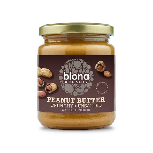 Biona Organic Peanut Butter Crunchy No Salt - 6 x 250Gr