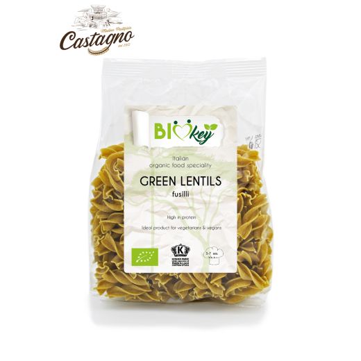 Biokey Organic 100% Green Lentils Fusilli - 12 x 250Gr