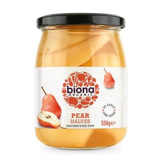 Biona Organic Pear Halves In Rice Syrup Organic - 6 x 550Gr