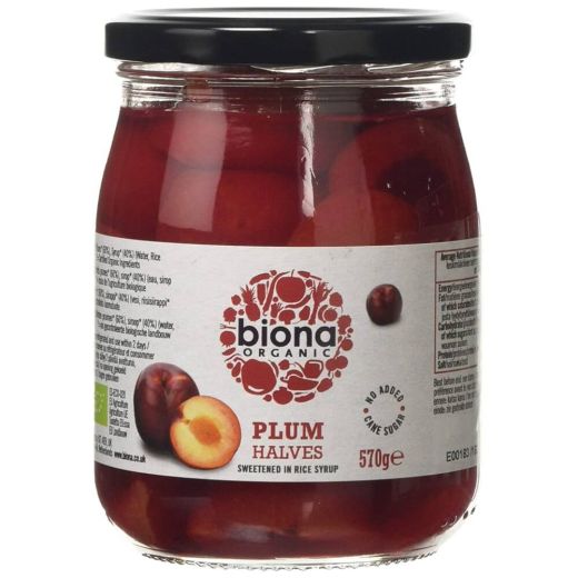 Biona Organic Plum Halves In Rice Syrup Organic- 6 x 570Gr