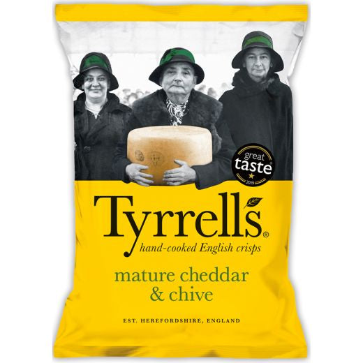 Tyrrells Mature Cheddar Cheese & Chive Hand Cooked Potato Chips - 12 x 150Gr