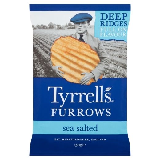 Tyrrells Furrows Sea Salted Potato Crisps - 8 x 150Gr